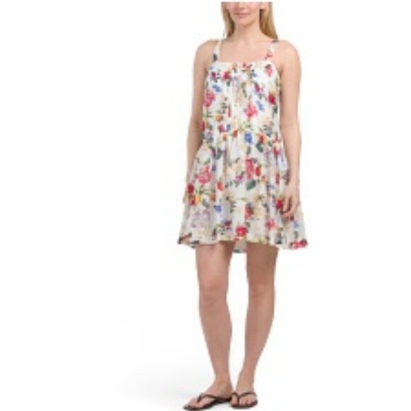 Charmed Hearts Ivory White Floral Strappy Swing Sheath Dress - Picture 1 of 7